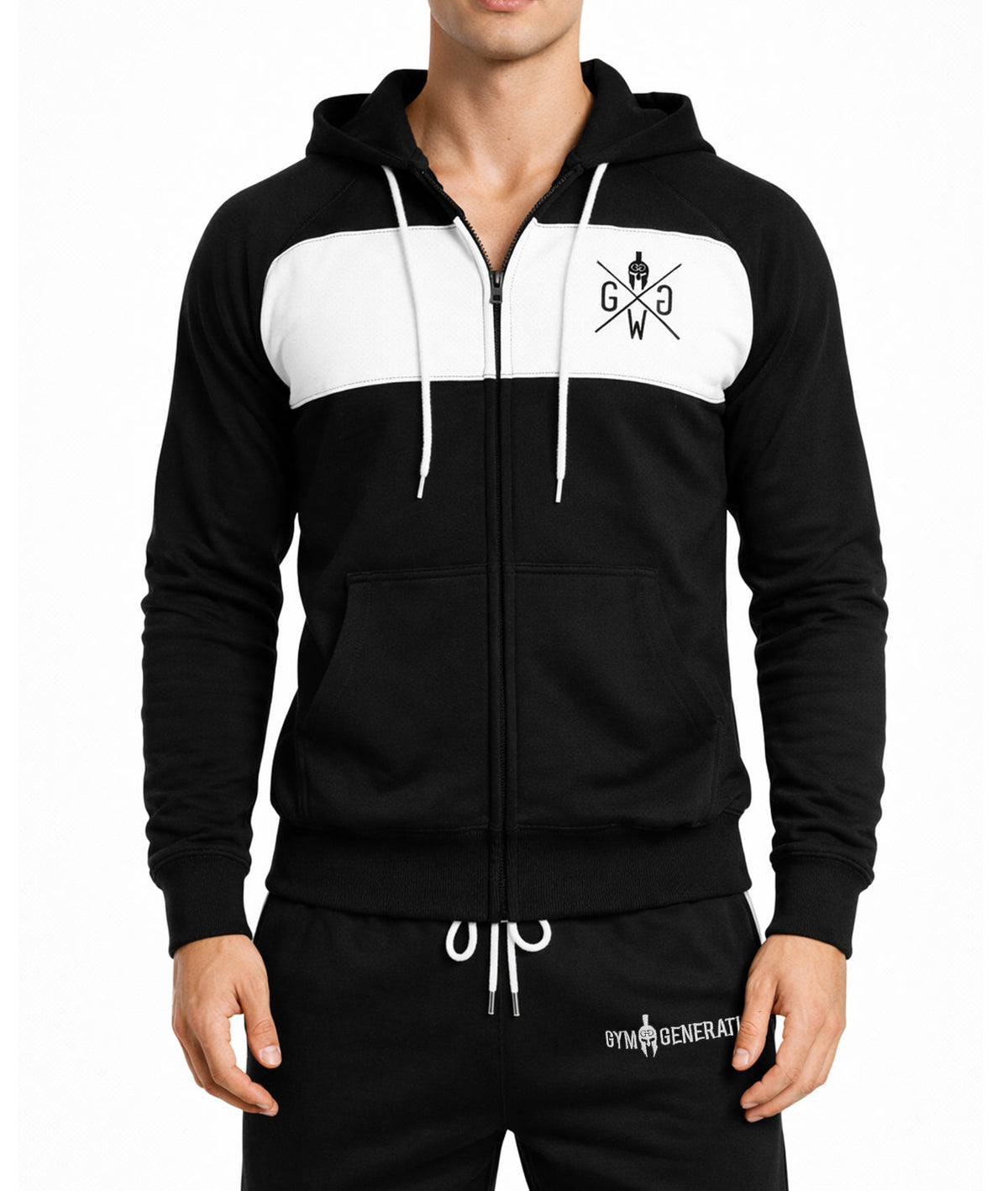 Fitness Hoodie mit Reißverschluss am Model, Frontansicht