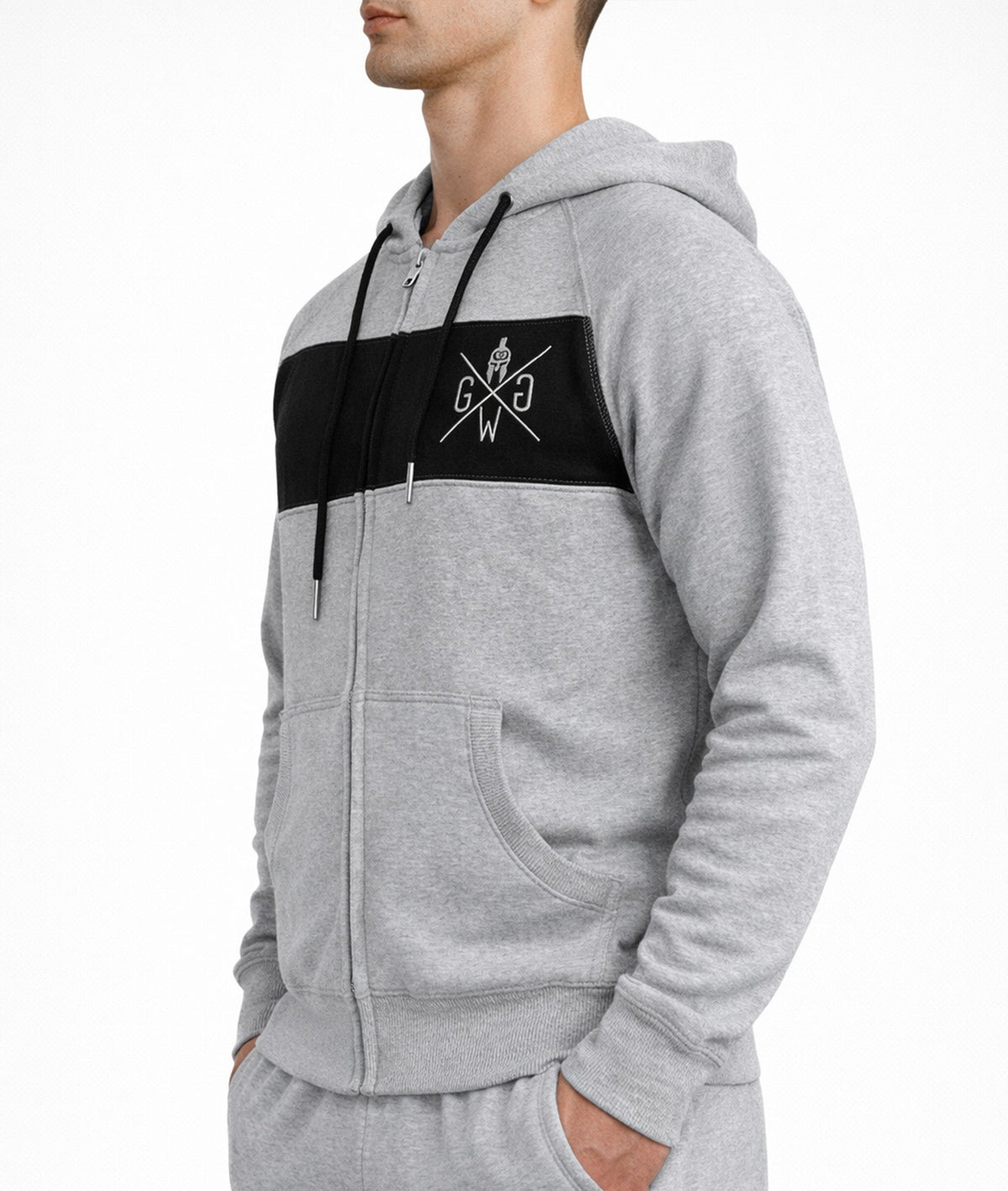 Grau melierter Zip-Hoodie für Herren in der Seitenansicht