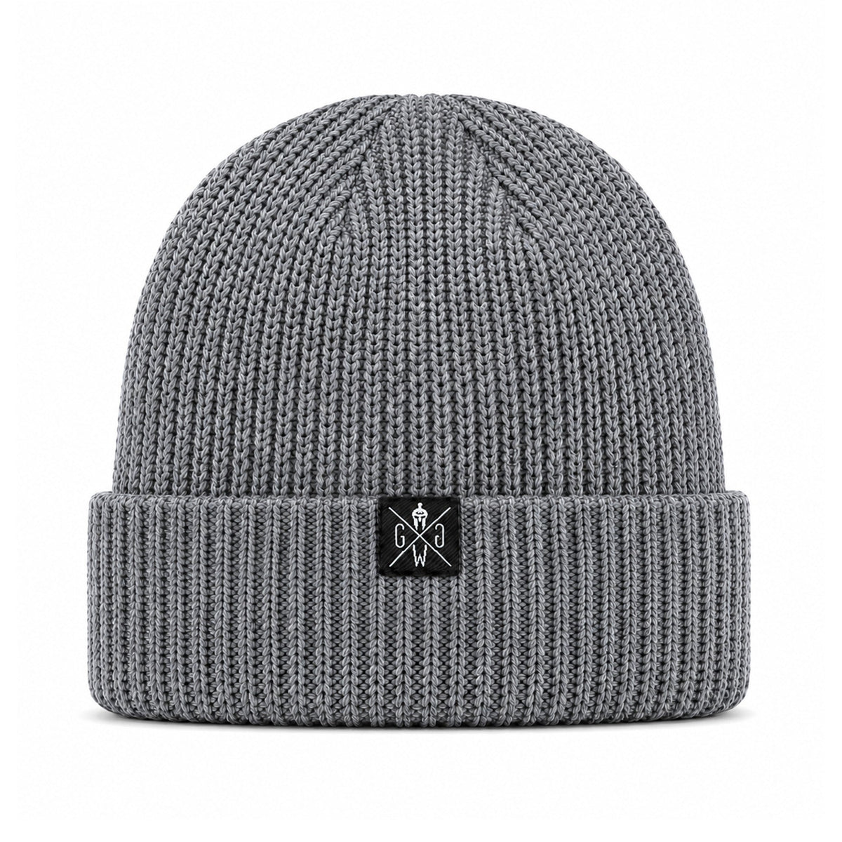 Graue Beanie Atlantic aus grobem Rippenstrick mit Umschlag