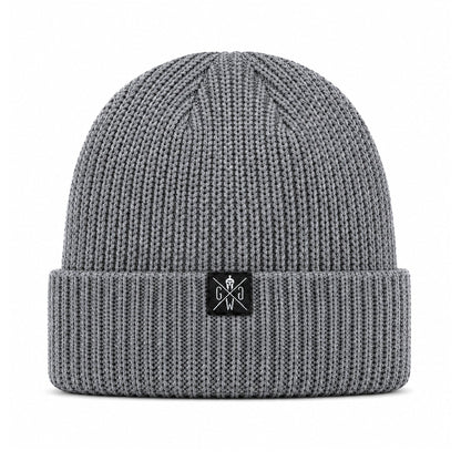 Graue Beanie Atlantic aus grobem Rippenstrick mit Umschlag