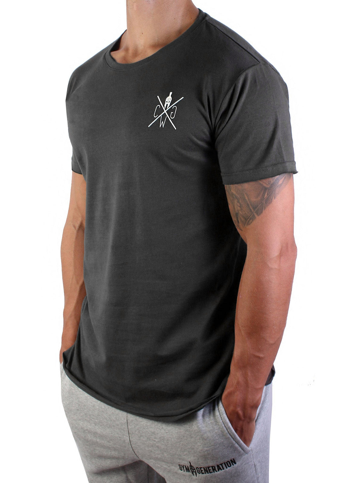 Dunkelgraues Gym Shirt für Herren in der Seitenansicht