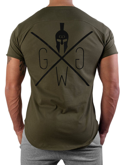 Olivgrünes Gym T-Shirt für Herren mit schwarzem Logo, Produktansicht