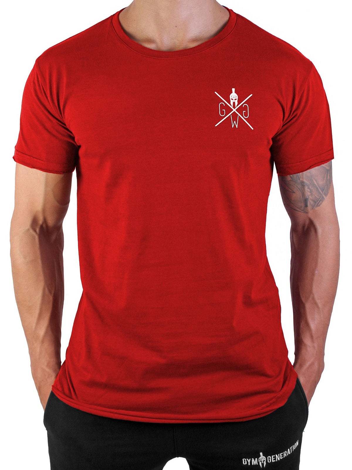 Rotes Gym T-Shirt mit Raw-Cut-Kanten, Frontansicht