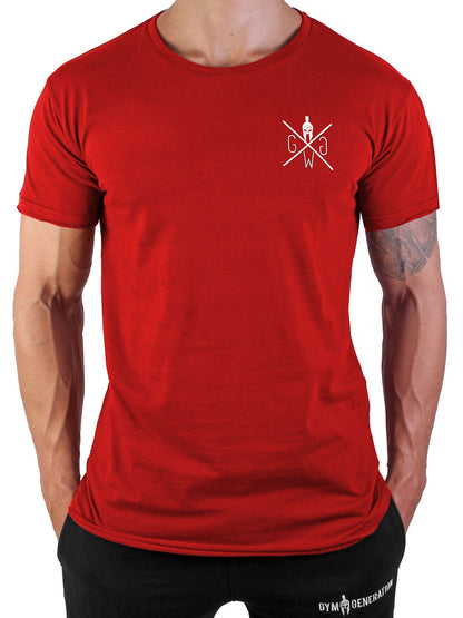 Rotes Gym T-Shirt mit Raw-Cut-Kanten, Frontansicht