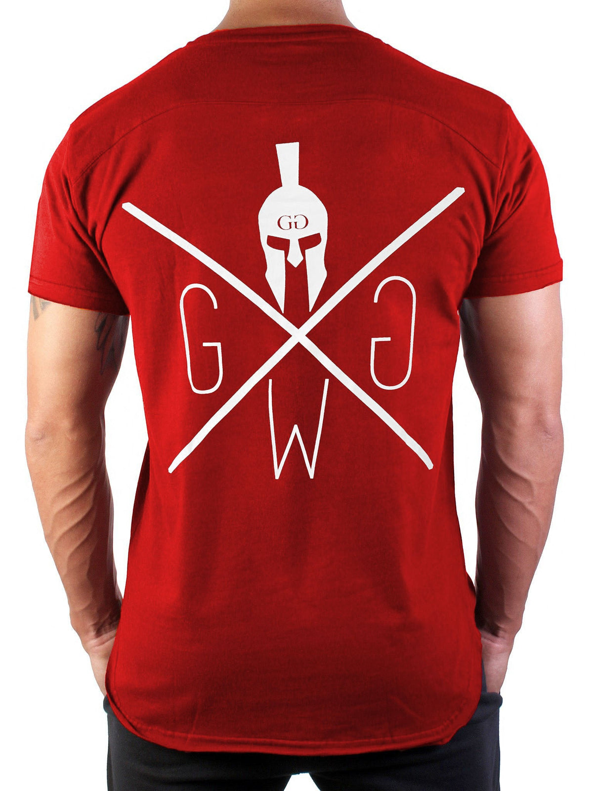 Rotes Gym T-Shirt für Herren mit weißem Brustlogo, Produktansicht