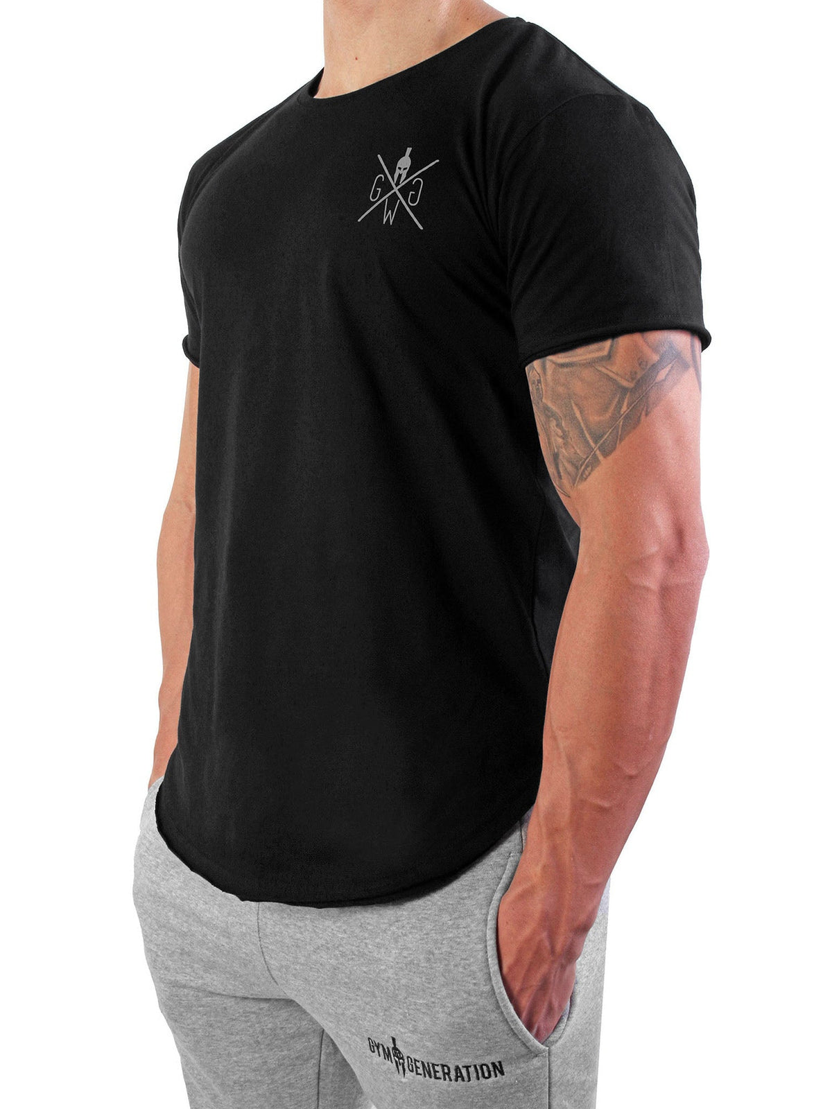 Schwarzes Trainingsshirt für Herren in der Seitenansicht