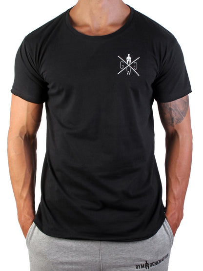 Vorderseite des schwarzen Trainingsshirts für Herren
