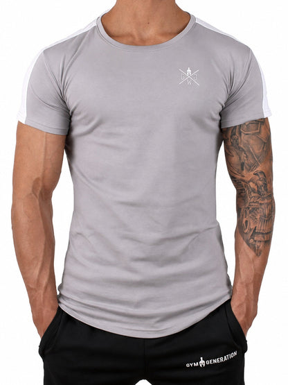 Hellgraues Fitness T-Shirt Urban für Herren mit weißem Brustlogo, Vorderansicht