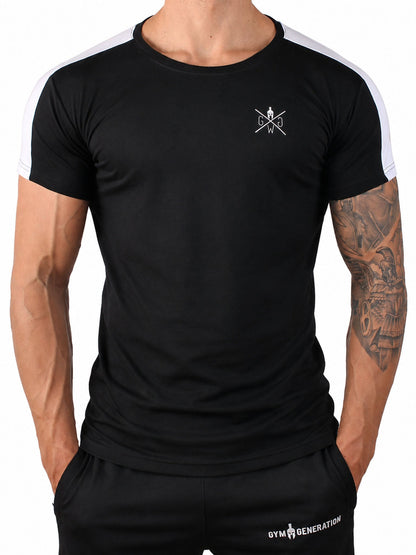 Sportshirt für Herren in Schwarz mit kleinem Brustlogo, Frontansicht