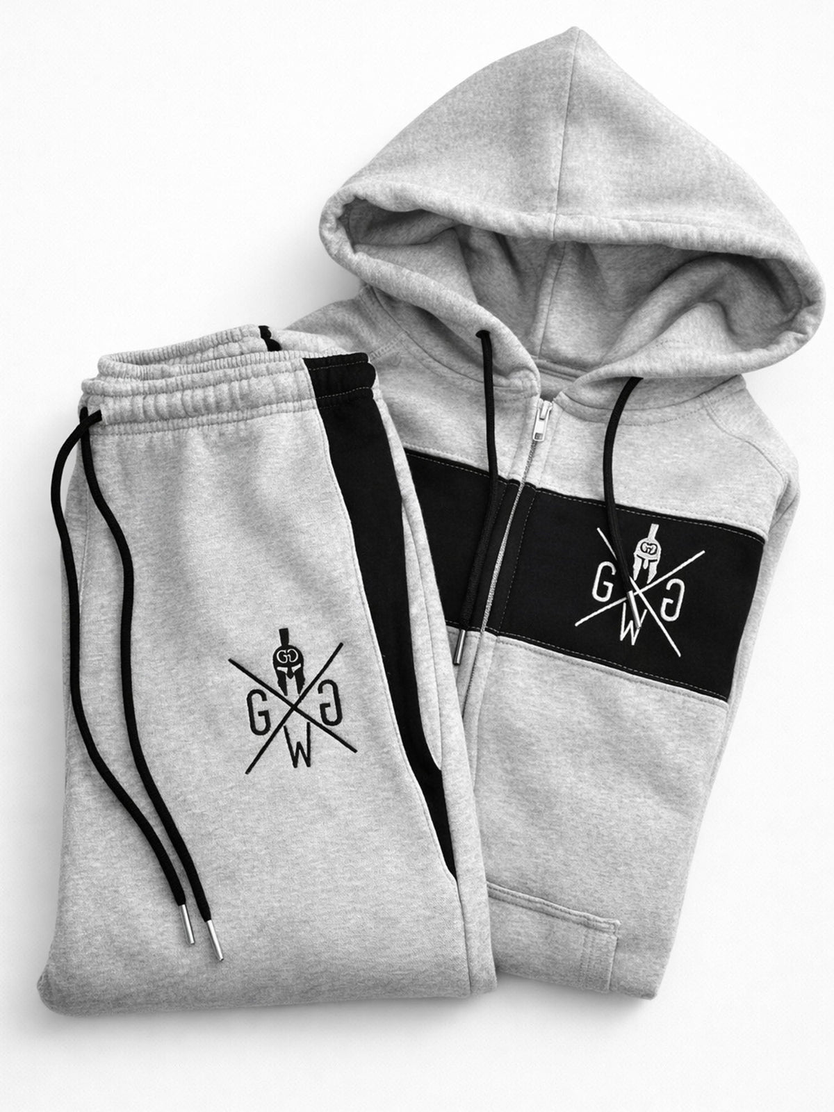 Graues Trainingsoutfit aus Hose und Gym Hoodie