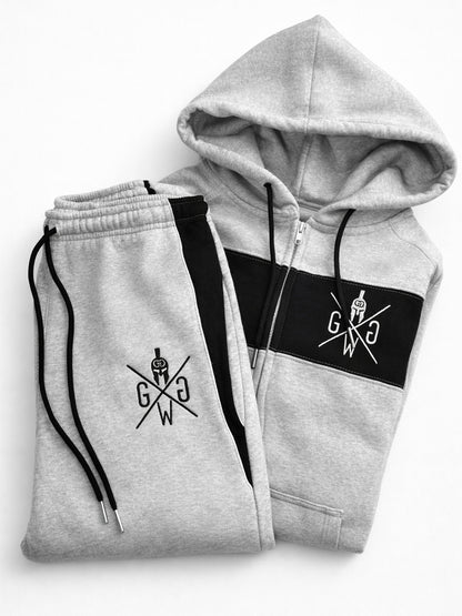 Graues Trainingsoutfit aus Hose und Gym Hoodie