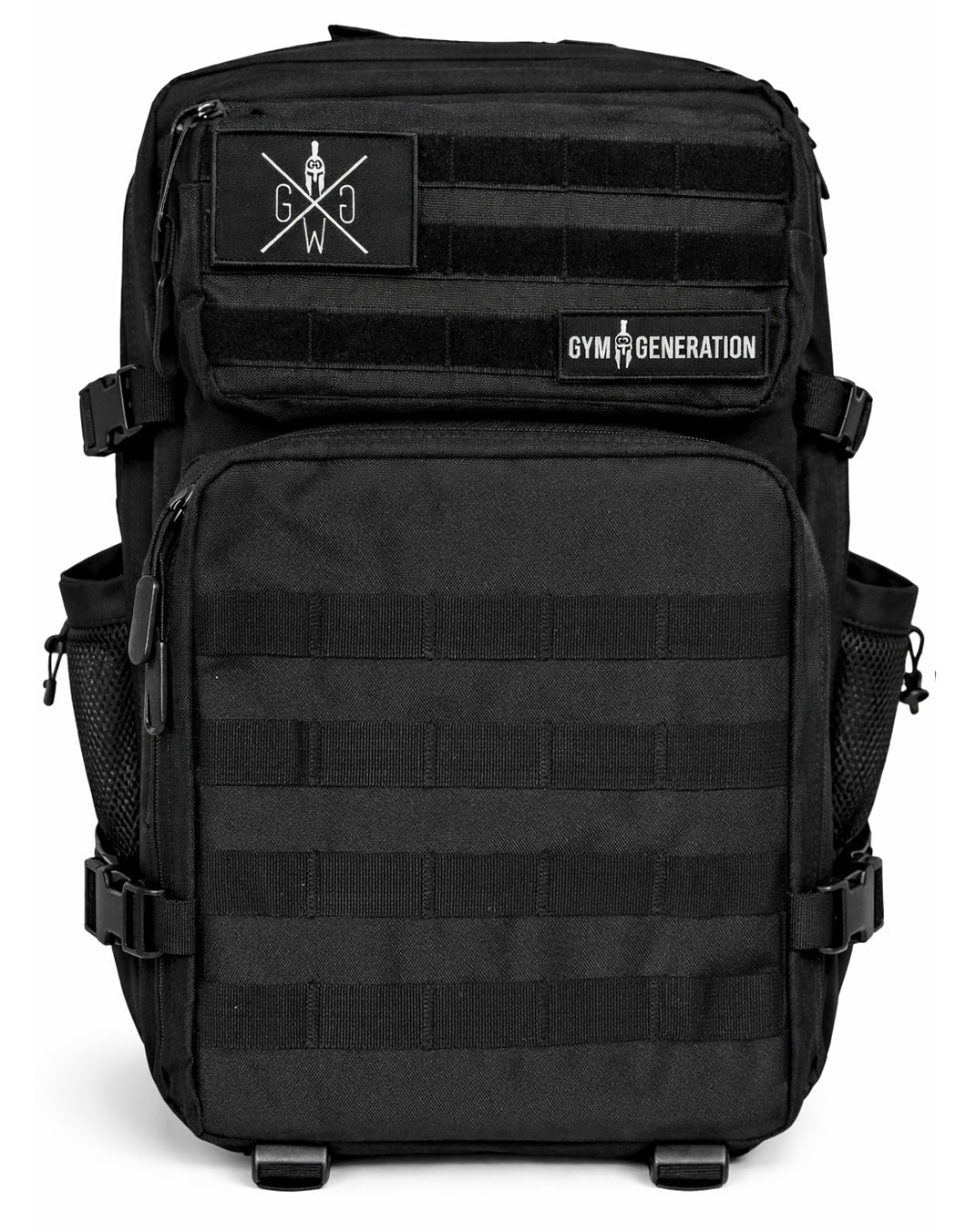 Rucksack mit Kühlfach frontal, MOLLE-Gurtband und zwei Patches