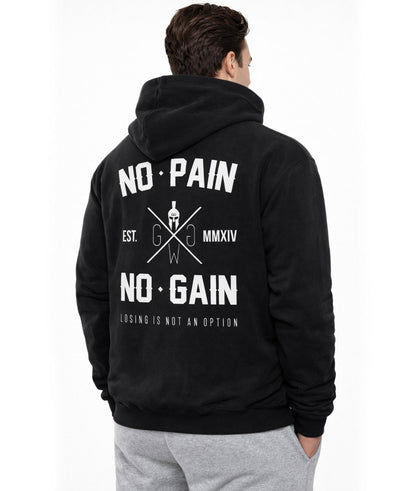 No Pain No Gain Hoodie für Herren, Rückenansicht am Model