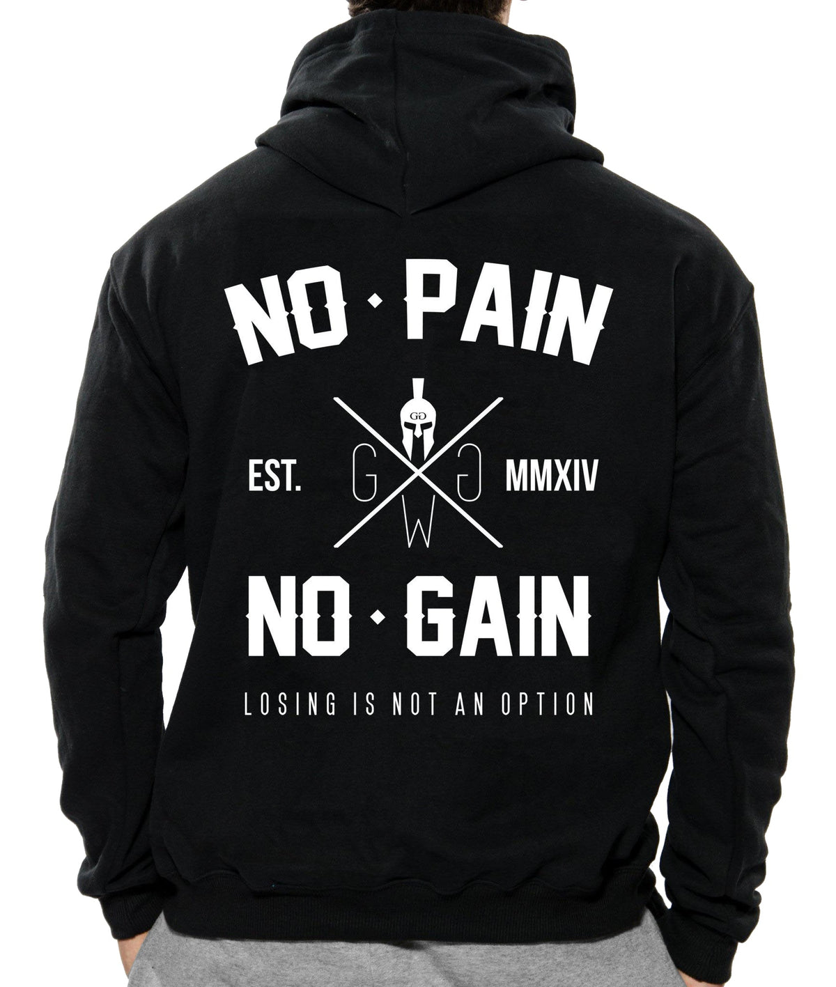 Schwarzer Gym Hoodie mit No Pain No Gain Rückenprint