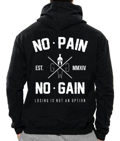 Schwarzer Gym Hoodie mit No Pain No Gain Rückenprint