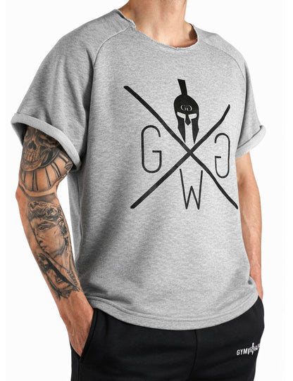 Weites Gym T-Shirt in Grau, schräge Seitenansicht