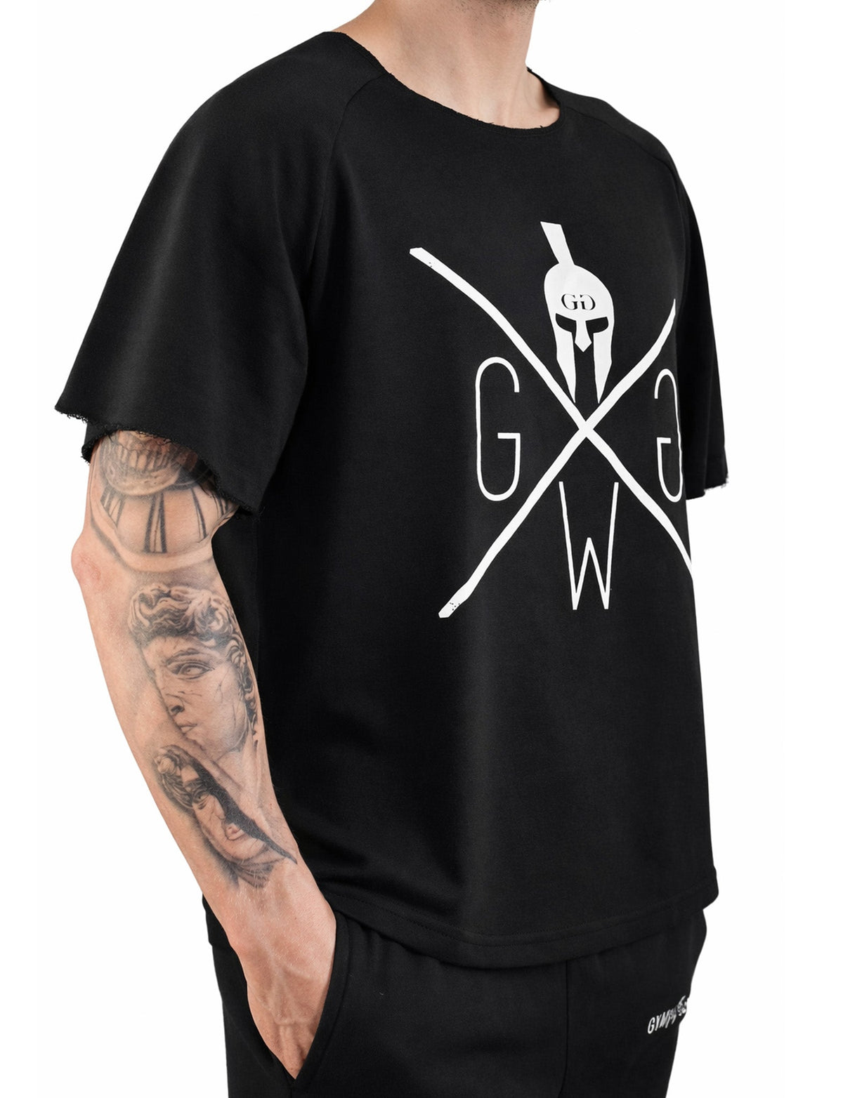 Oversized Bodybuilding Shirt in Schwarz, seitliche Ansicht