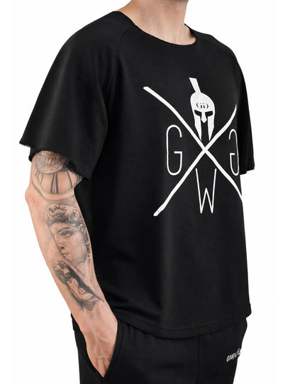 Oversized Bodybuilding Shirt in Schwarz, seitliche Ansicht