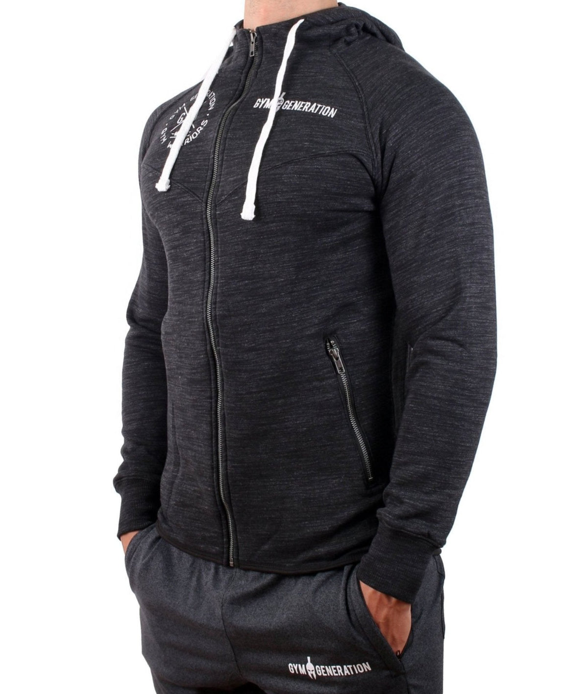 Sport Kapuzenpullover in Dunkelgrau, Seitenansicht