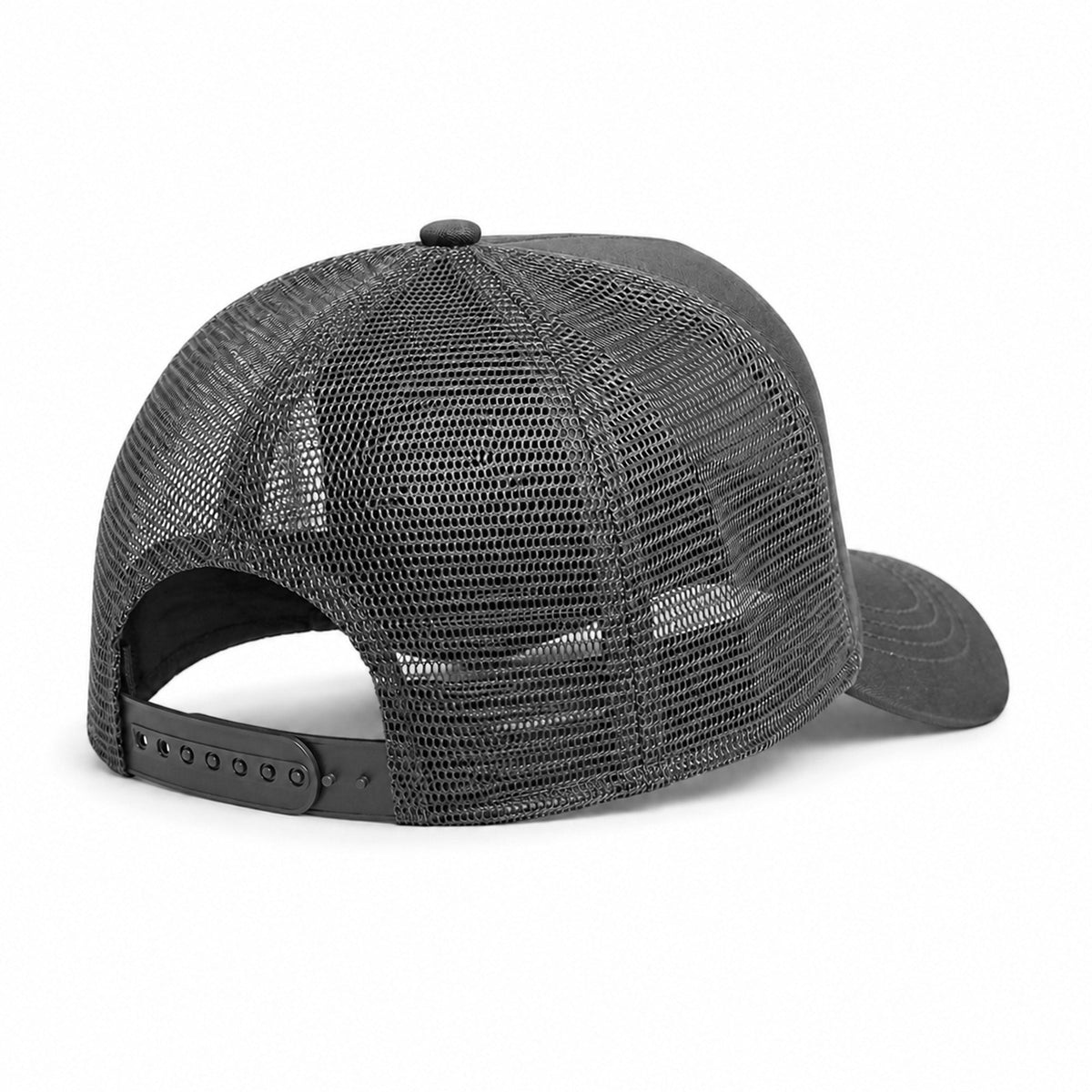 Snapback-Verschluss und Netz der dunkelgrauen Cap im Detail