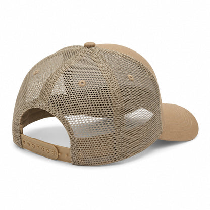Rückansicht der beigen Trucker Cap mit Netz und Snapback