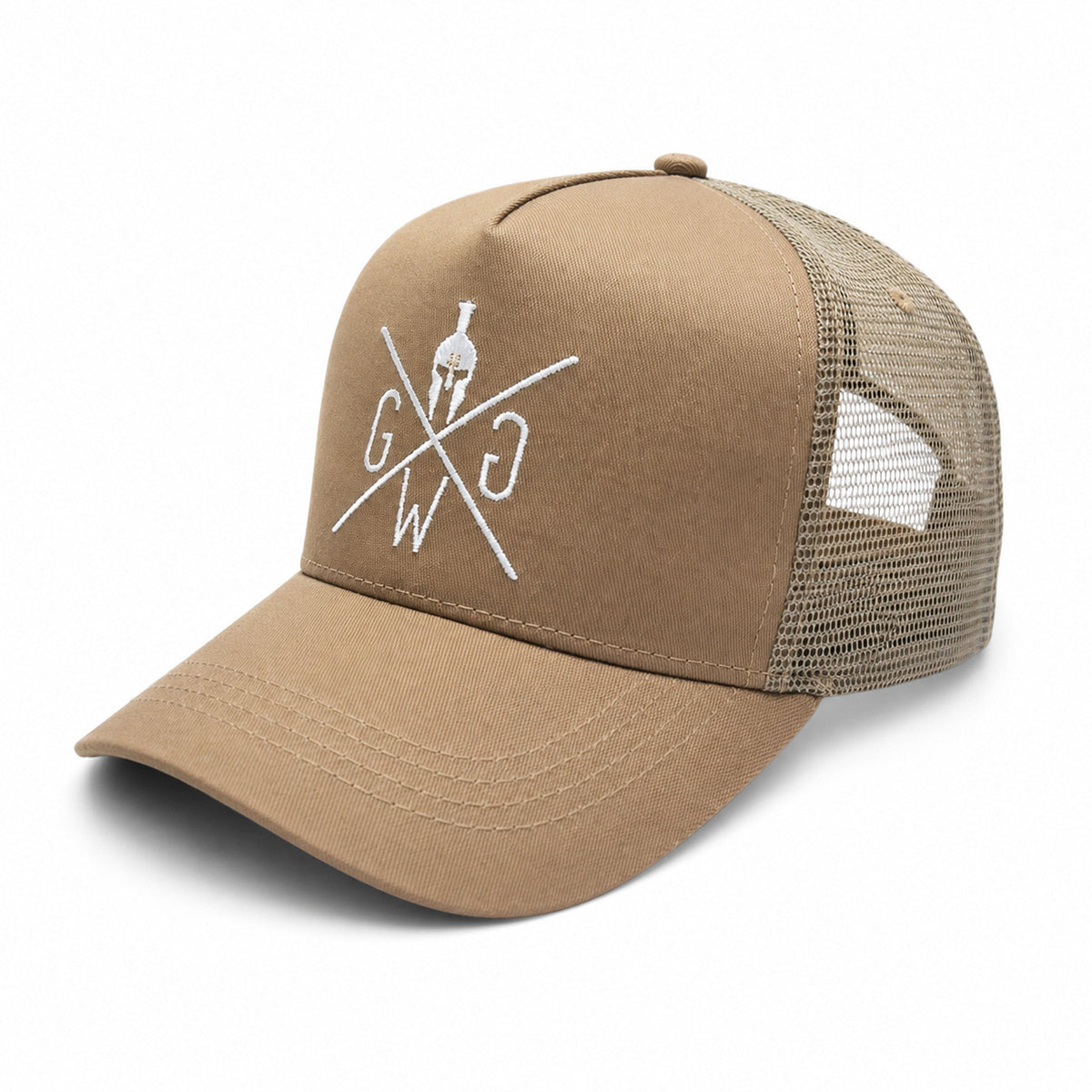 Beige Cap mit Netz in schräger Seitenansicht