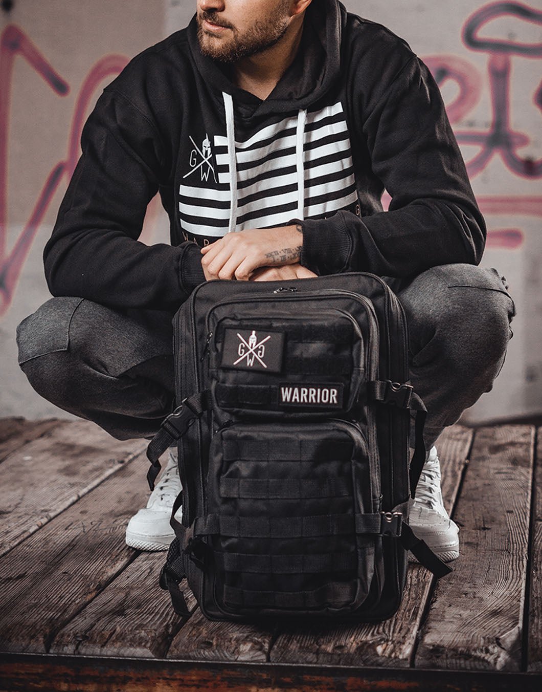 All black shop military backpack